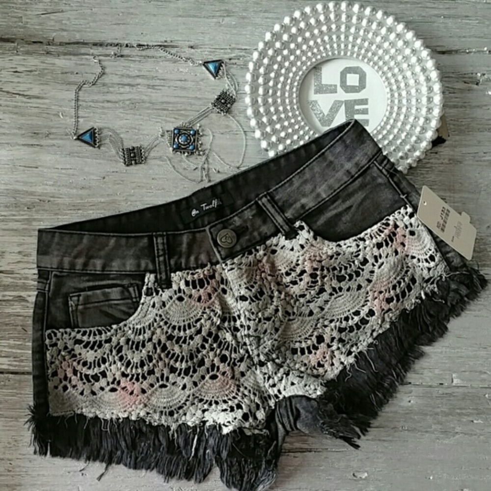 Crochet Denim Shorts
